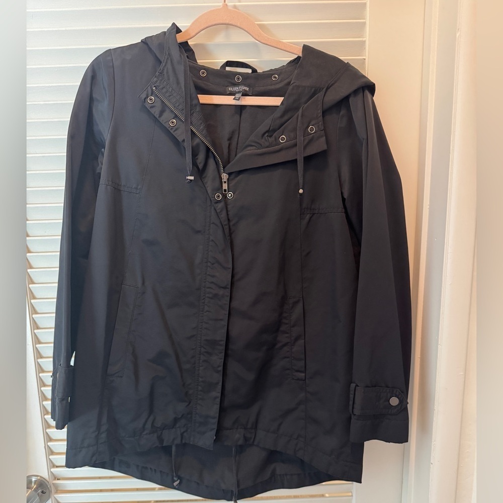 Eileen Fisher Petite Hooded Utility Jacket Black | PM